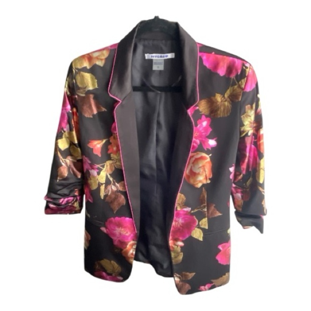 New Look Black Floral Blazer with Pink and Gold Details